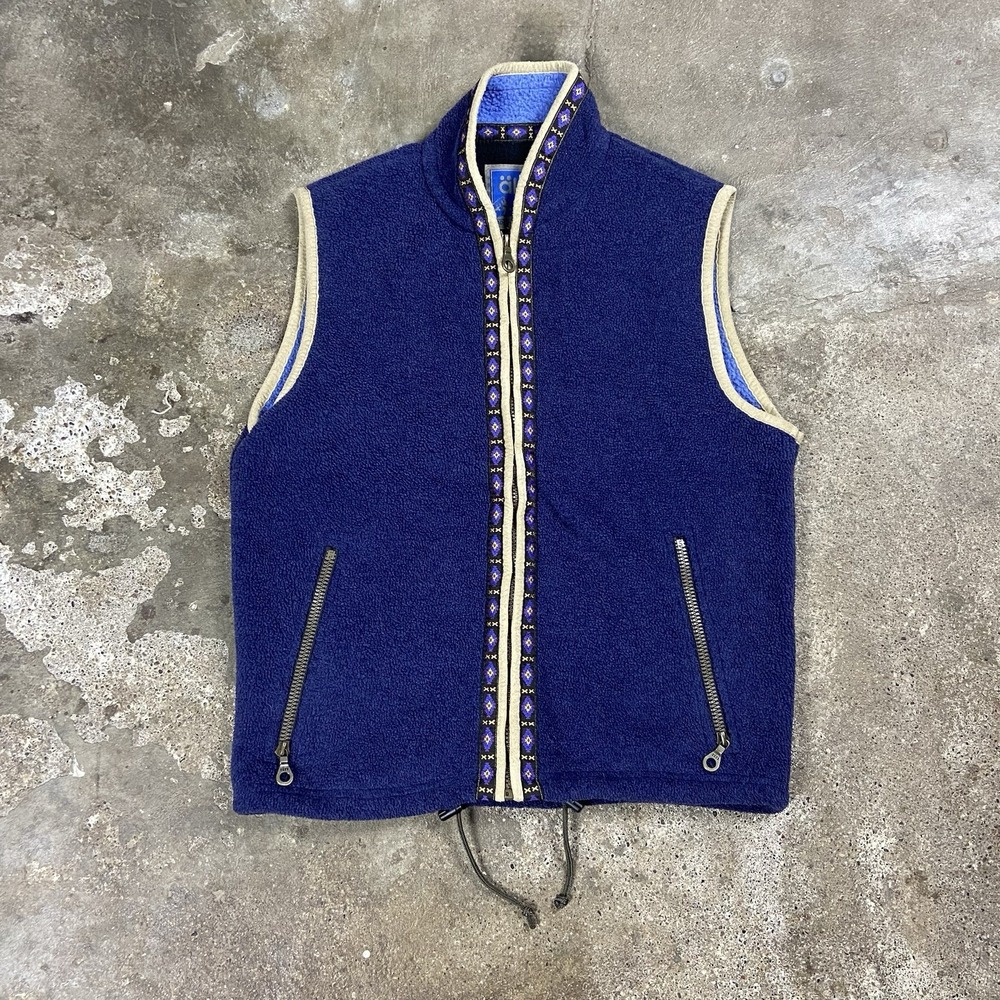 Vintage 90s KUHL Alf Fleece Vest Size Small Blue High Pile Aztec Full Zip Hiking